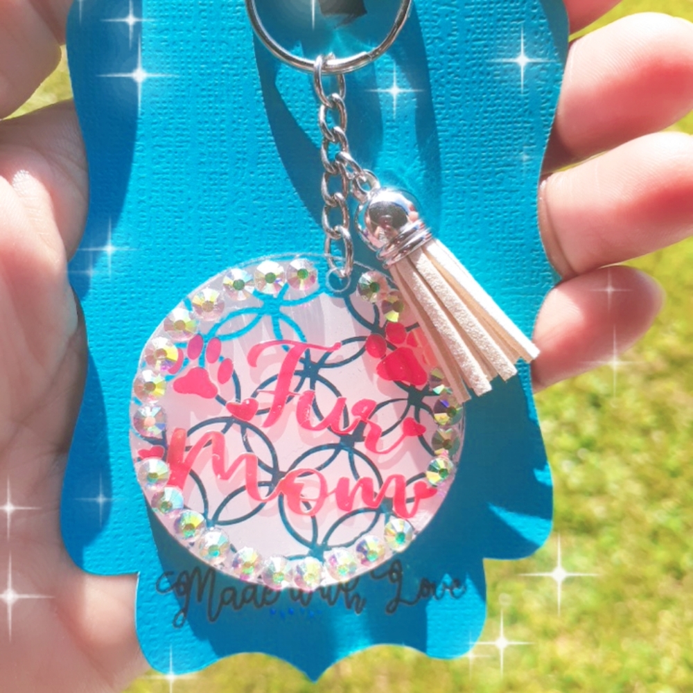 Fur Mom Acrylic Rhinestone Keychain